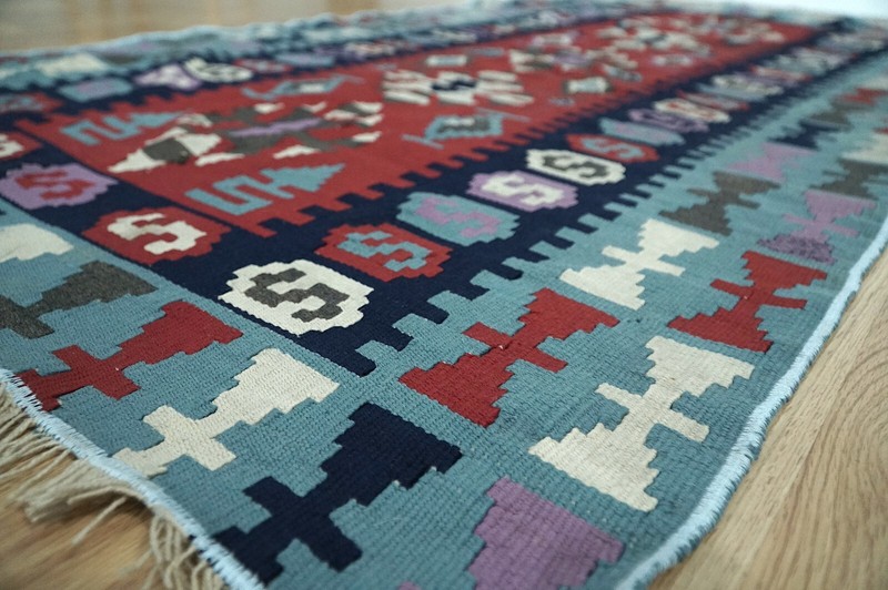 Oushak Kilim, Blue Vintage Kilim, 3x5 Turkish Kilim, 2.92x5.15 ft H-2639 gallery