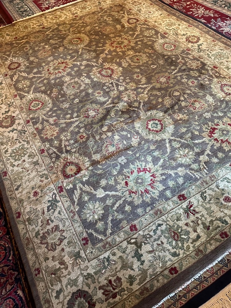 Brand New Top Quality Rug Handmade in India, Allover Green Floral Design, 9'x12'
