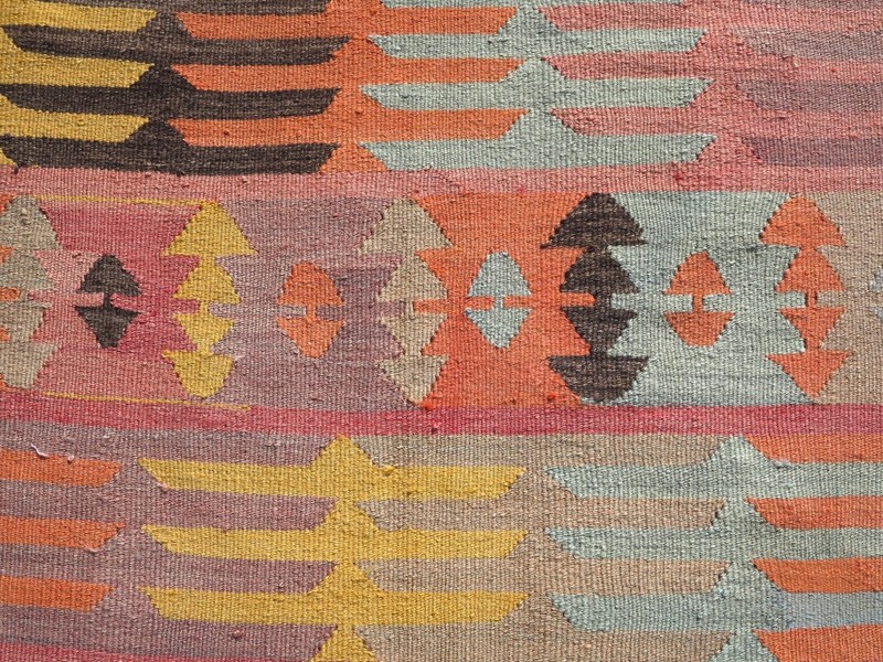 Large Wool Kilim Navajo Southwestern Bohemian Peach Rug 66"X97" Handmade Carpet gallery