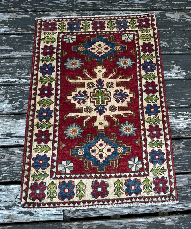New Handmade Colorful Afghan Kazakh Small Accent Rug, 2'x3' gallery