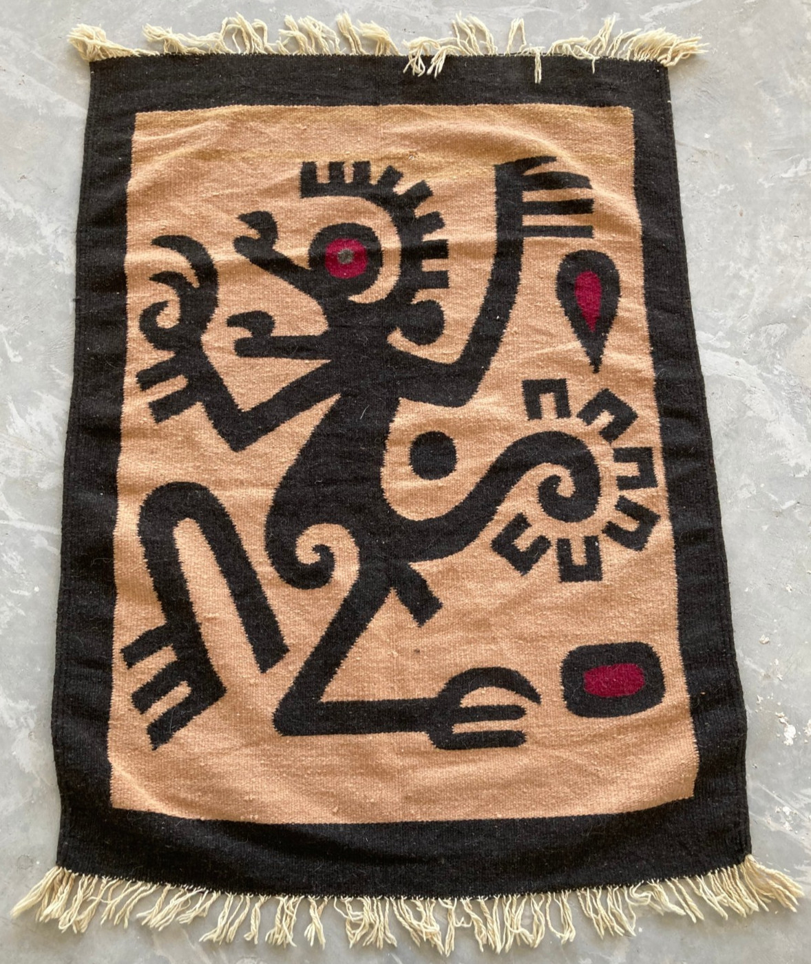 Vintage Traditional Handmade Mexican Zapotec American Kilim Floor Rug 111x82 cm gallery