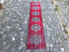 Bohemian Runner Rug, Turkish Vintage Rug, Handmade Wool Rug, 1,9 x 9,0 ft