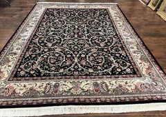 Black Pak Per’sian Rug 8×11 Floral Handmade Vintage Wool & Silk Highlights Fine