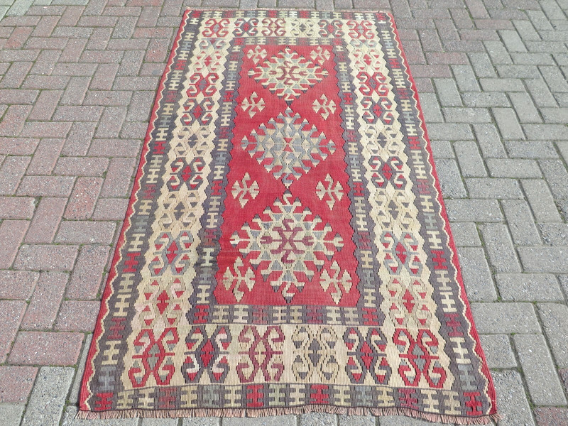 Turkish Area Rug Handmade Kilim Wool Rug Tribal Floor Carpet Boho Carpet 44"x78" gallery