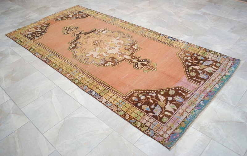 Vintage Turkish Oushak Hand-woven Wool Area Rug 4'5" x 9'5" 1960s Low Pile RARE gallery