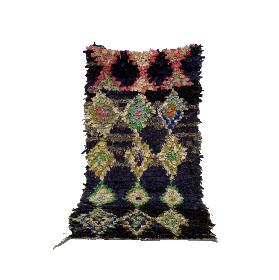 Moroccan Boucherouite Vintage Berber Rug, Unique Geometrie Home Rug 2'9x5'7 ft