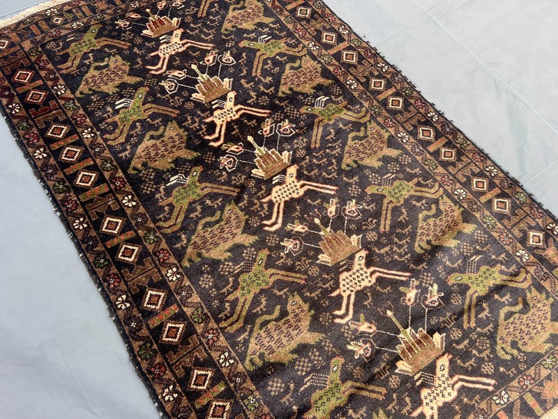 Vintage Afghan Pictorial Rug 3'9 x 5'11 ft Tribal Wool Geometric Faded Wall Rug gallery