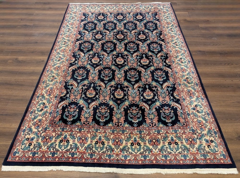 Indo Per'sian Rug 6x9, Navy Blue, Floral, Fine 290 KPSI