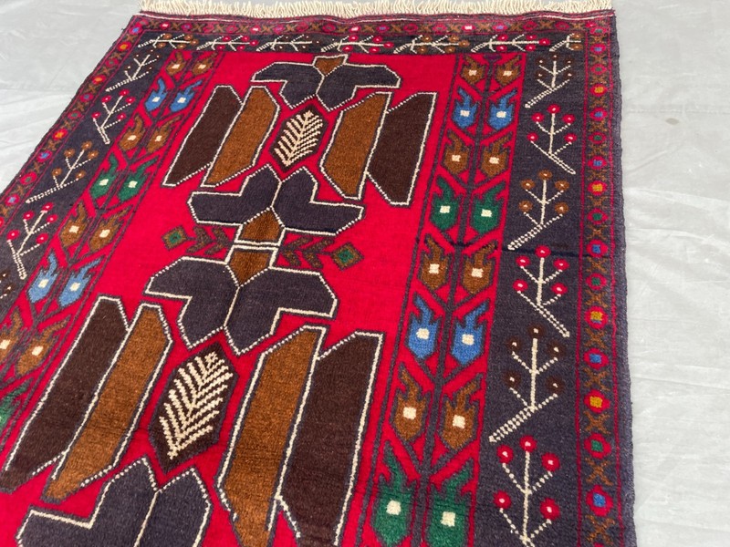 2'10x4'11 ft Vintage Afghan Baluchi Hand Knotted Wool Red Navy Brown Tribal Rug gallery