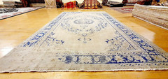 Rare Antique Wool Pile Muted Dye Distressed Oushak Bohemian Area Rug 7x10ft