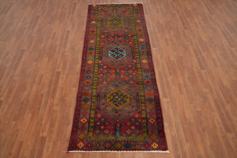Vintage Tribal Traditional Geometric Red Wool Hand-knotted 10 ft Runner Rug 4x10 gallery