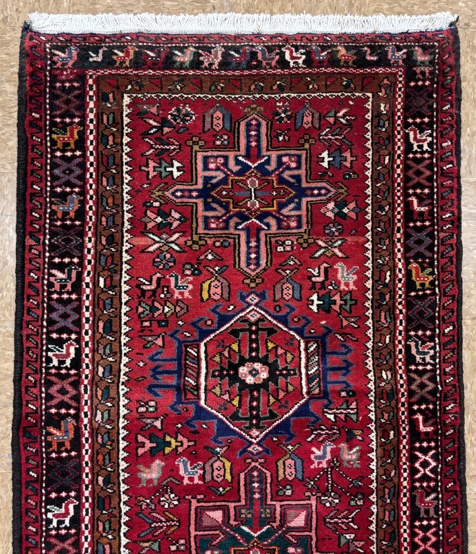 Vintage Karajeh Runner 3x12 Hallway Red Geometric Tribal Hand Knotted Wool Rug gallery