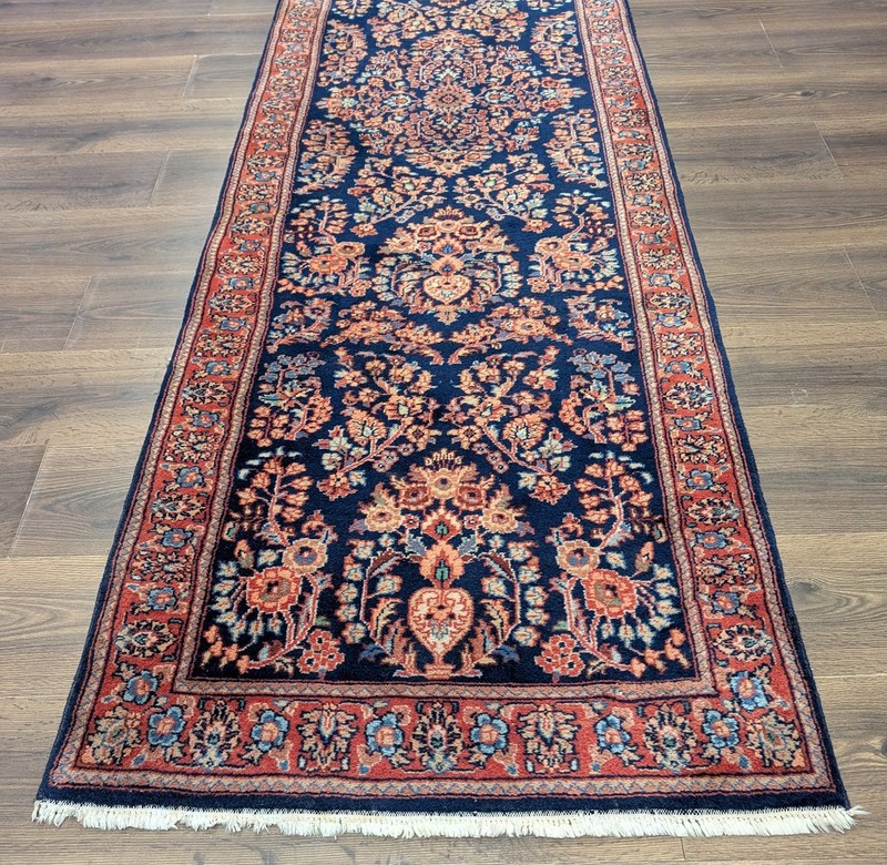 Indo Per'sian Sarouk Mohajaran Runner 3 x 9.4, Navy Blue, Floral gallery