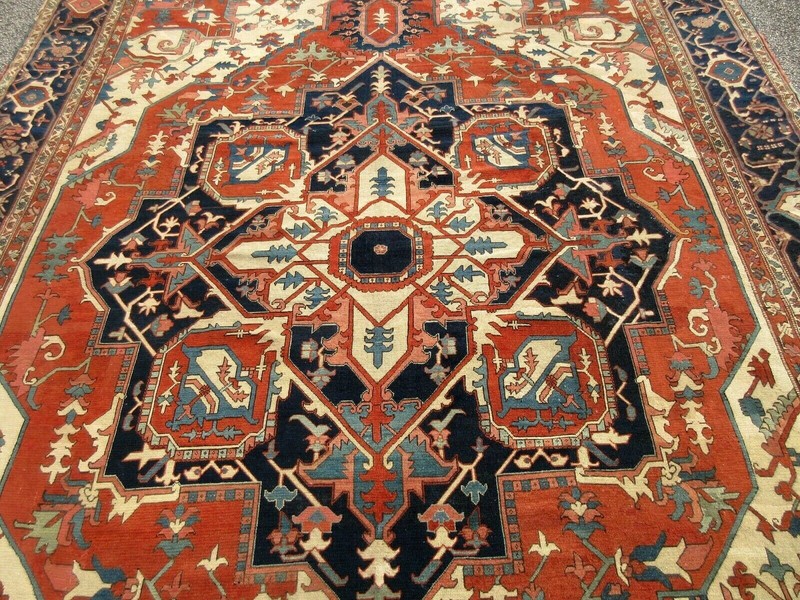 LARGE ANTIQUE 11 x 15 RARE SERAPI ORIENTAL CARPET DESIGNER DREAM CIRCA Lt.1800's gallery