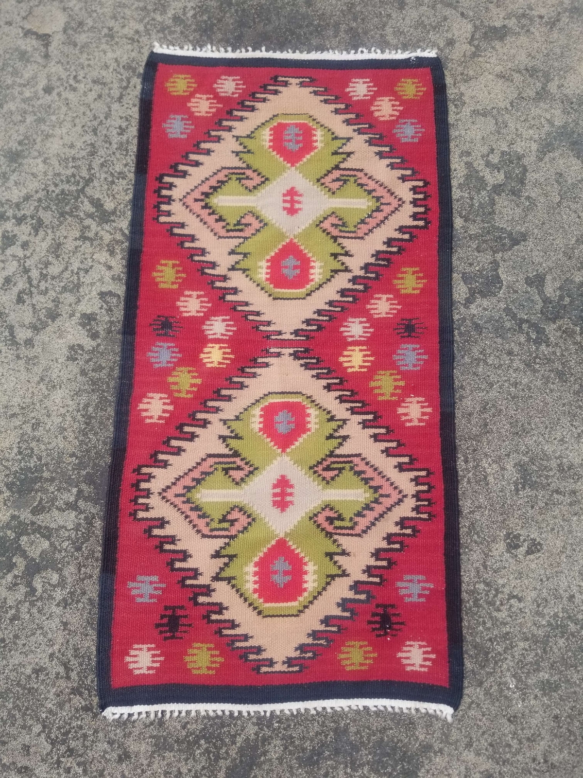 Distressed Fine Vintage Traditional Hand Made Oriental Wool Kilim 119x59cm gallery