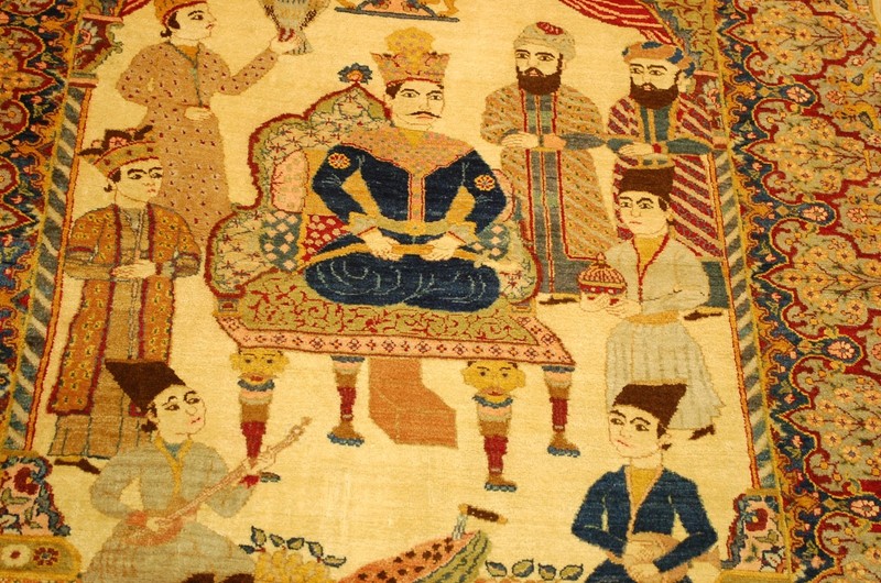 NATURAL WOOL RARE pictural DESIGN HandWoven Oriental Rug,IN size OF 4'8" × 5'10" gallery