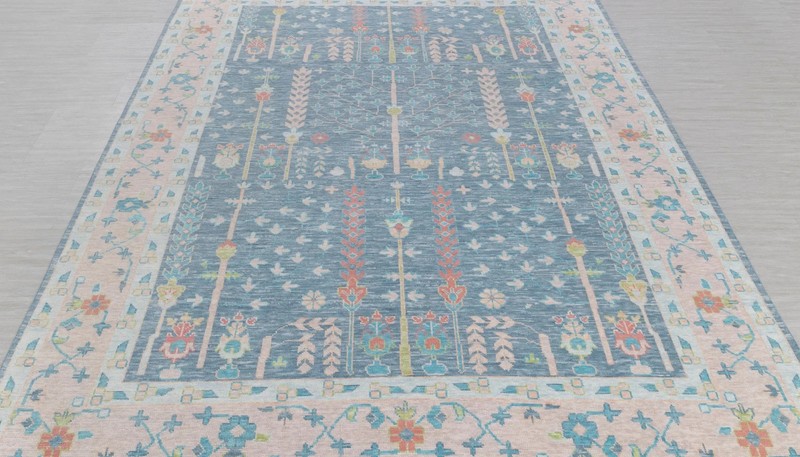 Muted Blue Turkish Oushak Rugs Hand Knotted Woolen Floral Style Livingroom Rugs gallery