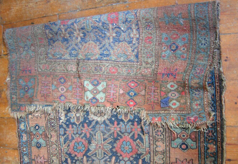 Antique Victorian oriental carpet runner for restoration or craft 295 x 108 cms gallery