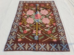 Vintage Traditional Handmade Romanian Floral Wool Brown Kilim 6.5×4.8ft