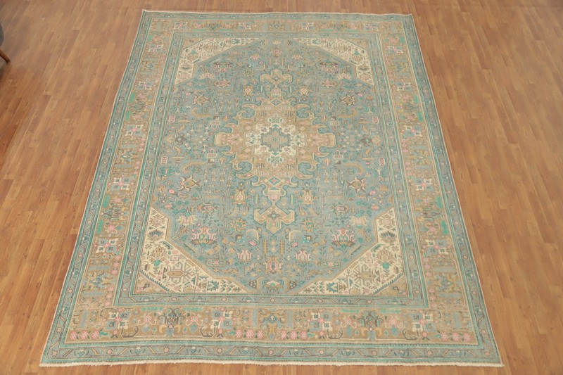 Vintage Wool Traditional Living Room Area Rug Light Blue Over-Dyed Carpet 10x12 gallery
