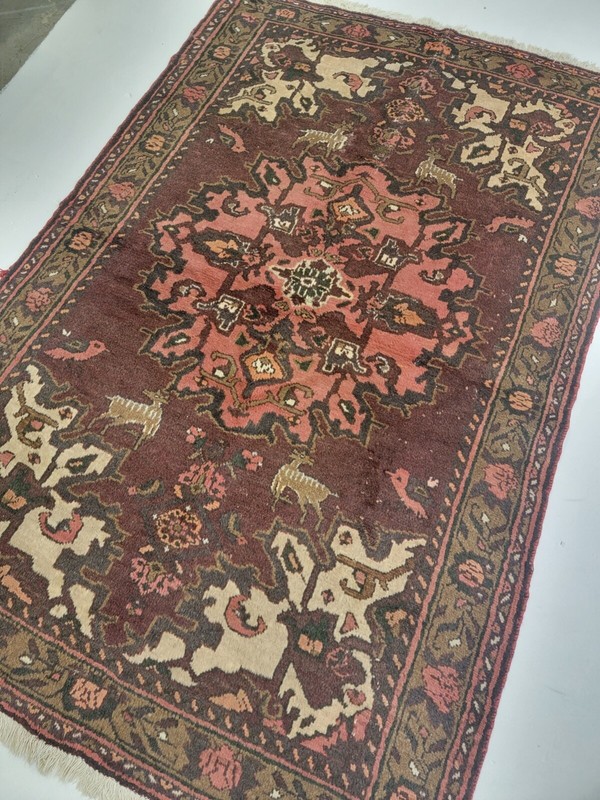 Antique Oriental Hand-Knotted Wool Area Rug Salmon/Burgundy/Green 4'5" x 6'5" gallery