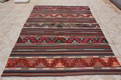 KILIM RUG 5×8, TURKISH KILIM AREA RUG WOOL 64″ x 94″, KELIM CARPET RUG STRIPES