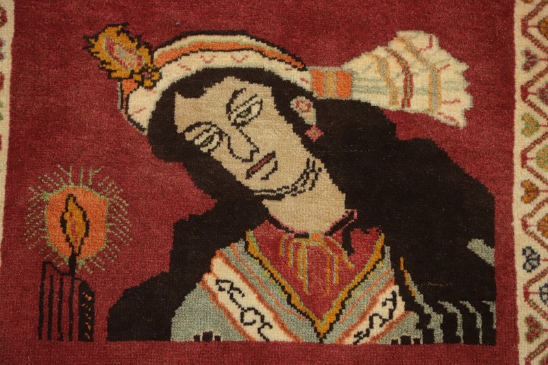 Pictorial Red Square Tribal Traditional Accent Rug Wool Handmade Foyer Rug 2x2 gallery