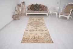 3×10 Turkish Runner Rug Handmade Oushak Vintage Neutral Wool Runner Carpet 516