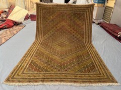 6×9 Vintage Afghan Hand-Knotted Tribal Rug, Distressed Mishwani Brown Gold Rug