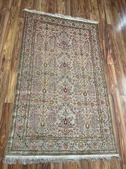 Vintage signed Hereke Silk and real GOLD Floral Rug 3’9”x6’10” 784 KPSI