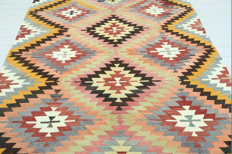 Turkish Kilim Wool Rug, Handmade Area Rugs, Vintage Tapis Large Teppich 76"x118" gallery
