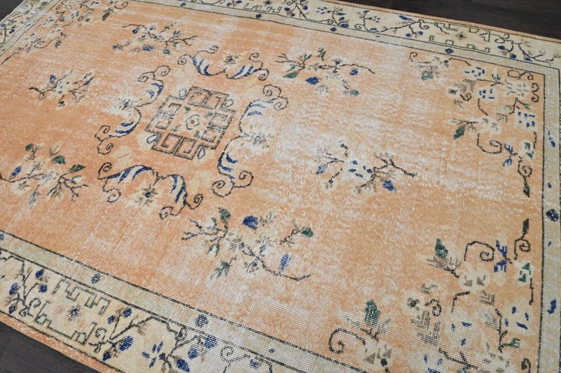 Oushak 5x9,Turkish Rug,vintage,anatolian,ORANGE,kilim,Bohemian,handmade,wool gallery