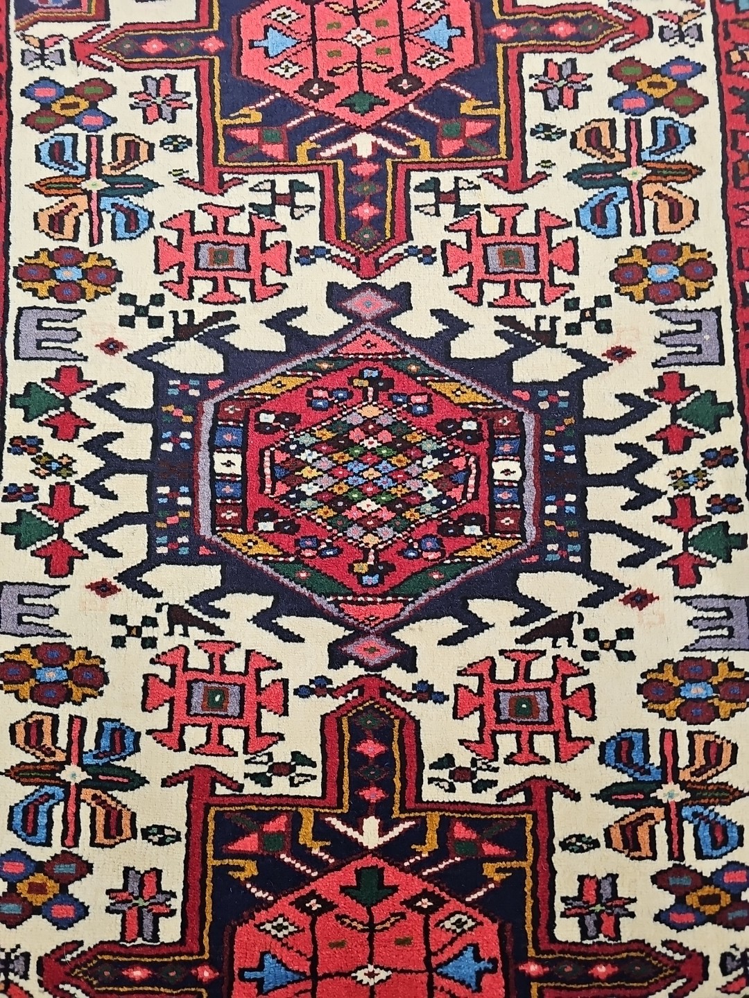 Hand-knotted Azerbaijan Karaje 100% Wool Rug Caucasian Kazak 3'4"×4'11" gallery