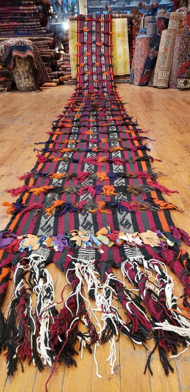 Exquisite Cr1920-1940's Antique Wool Natural Dye Kurdish Runner 1'11×17'8'' gallery