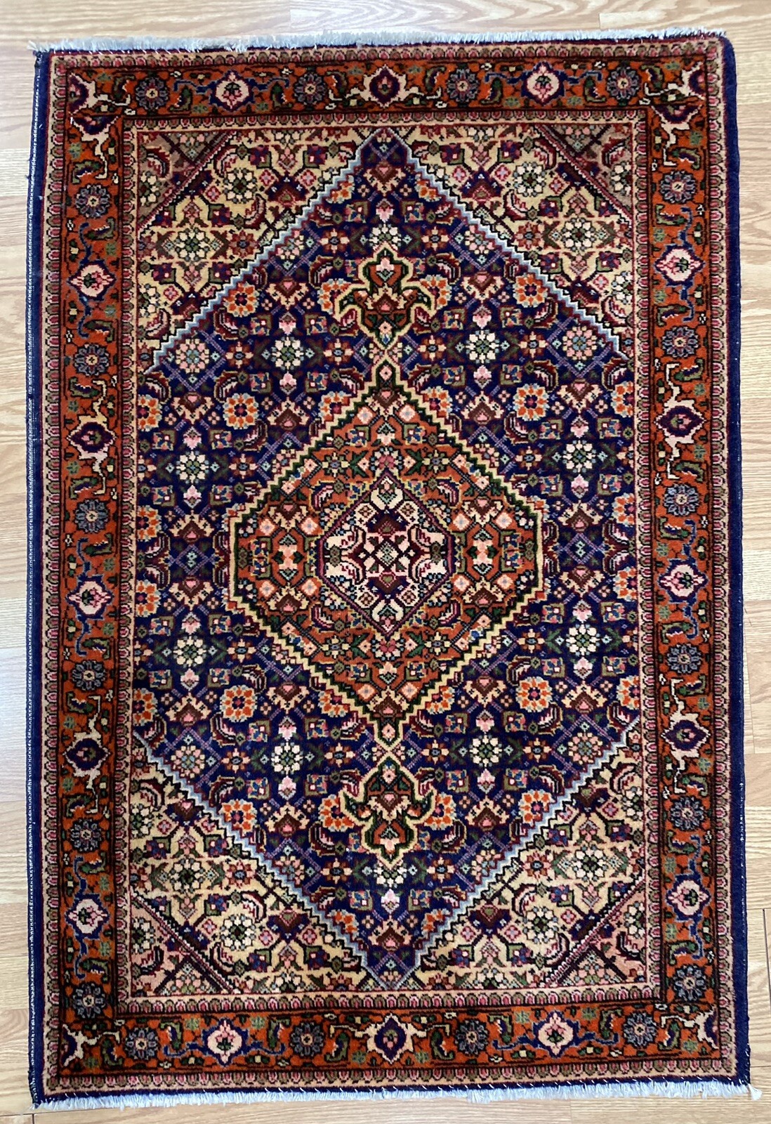 Red Navy Blue Ivory Caucasian Mahi Hand Knotted Wool Oriental Area Rug 3’x4’7” gallery
