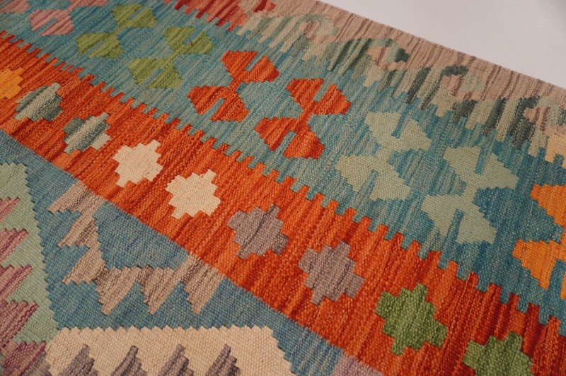 7x10 Blue Gray Reversible Afghan Hand Woven Wool Bohemian Area Rug 6'5"x9'9" gallery
