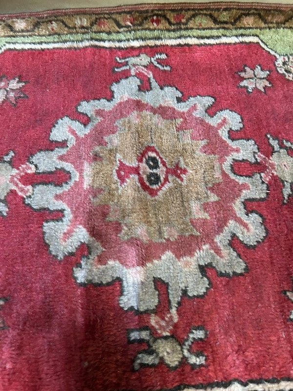 Distressed Antique Traditional Handmade Turkish Wool Multicolor Rug 37x19 in (L3 gallery