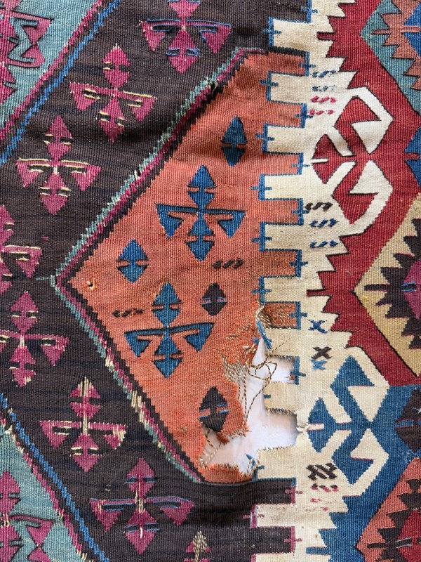 Antique Rare Collectible Hand Woven Anatolian Turkey Wool Weaving Kilim Fragment gallery