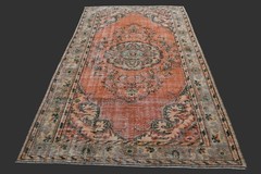 Vintage Turkish Oushak Rug, Orange 5×9 ft, Handmade Wool, Bohemian Anatolian