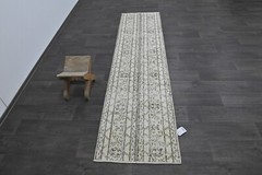 Vintage Turkish Runner Rug 2x8ft Wool Anatolian Handmade Hallway Oushak BEIGE
