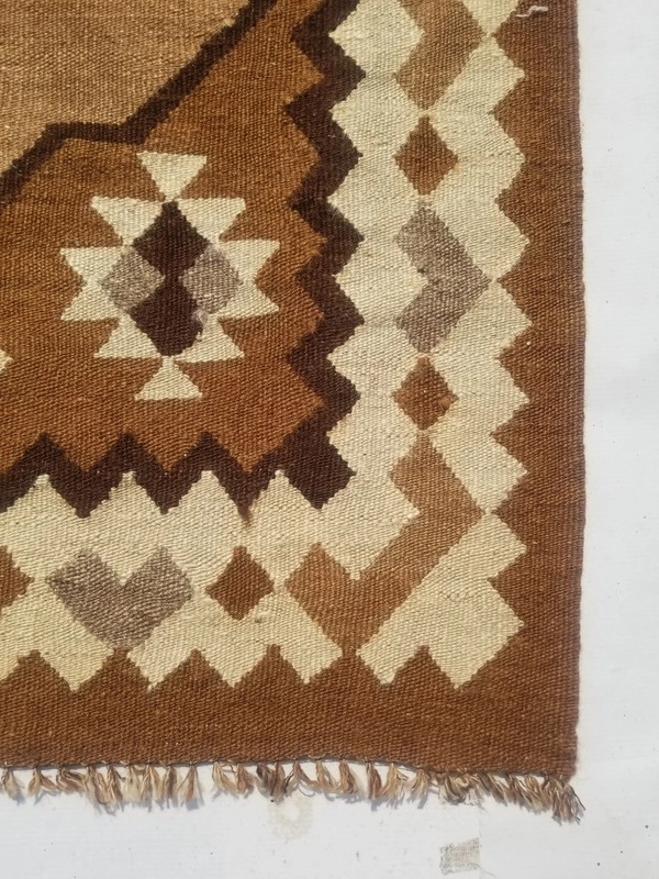 Distressed Vintage Traditional Handmade Southwestern Wool Brown Kilim 5.11x3.9ft gallery
