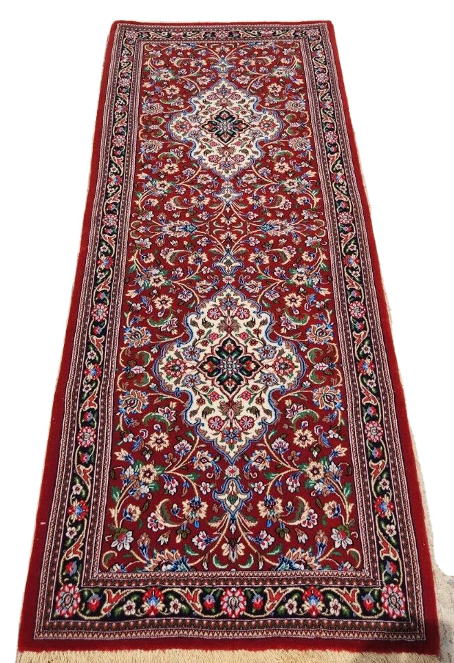 2'7"X6'4" HAND-KNOTTED ORIGINAL PERSAN TABRIZI QOUM VINTAGE WOOL RED RUG RUNNER gallery