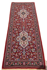 2’7″X6’4″ HAND-KNOTTED ORIGINAL PERSAN TABRIZI QOUM VINTAGE WOOL RED RUG RUNNER