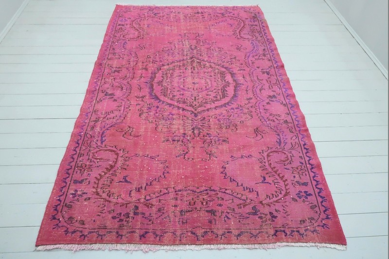 Vintage Carpet, Pink Color Overdyed Rug, Area Rugs, Candy Color Carpet 67"x104" gallery