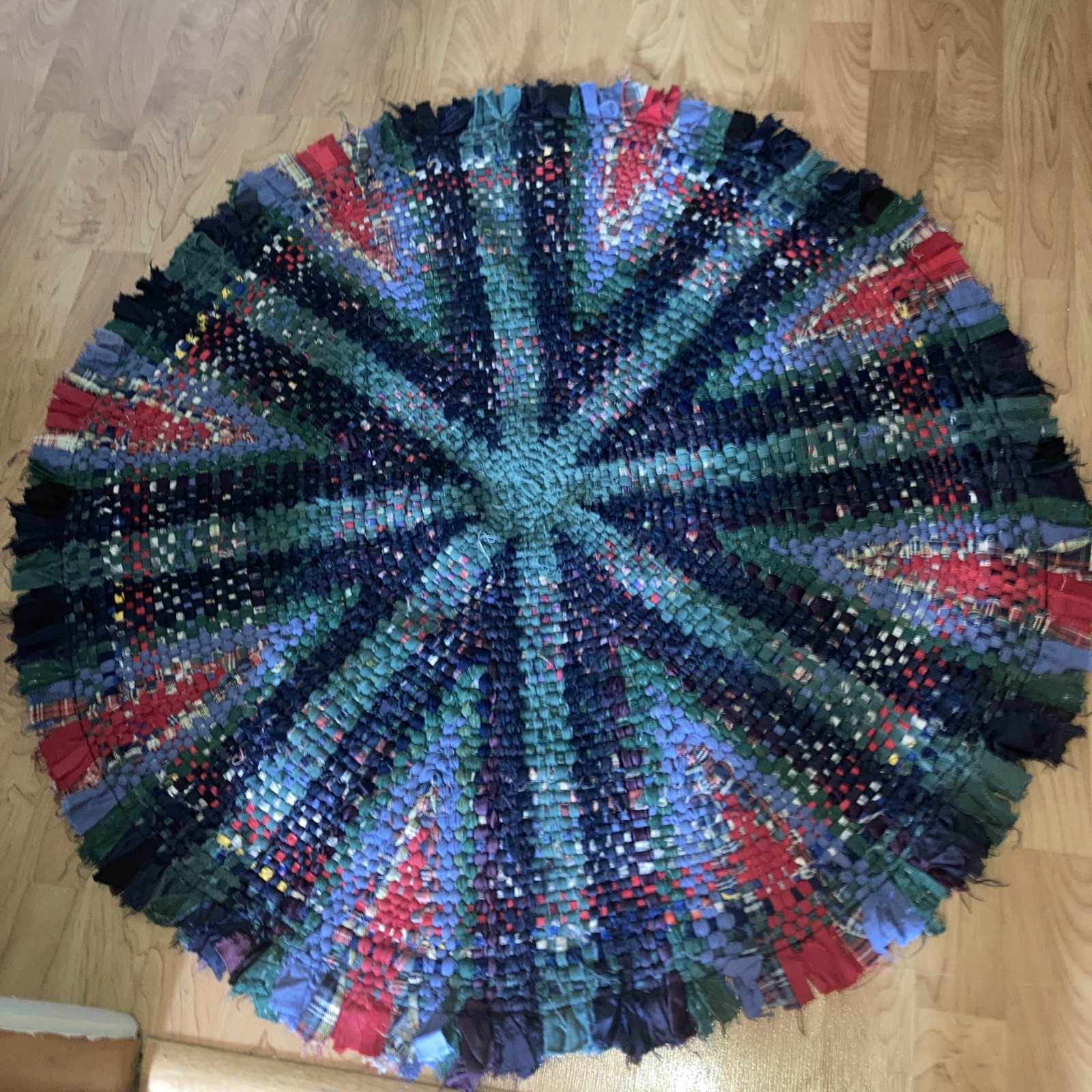 Handmade Circle Rug Ragrug Round Rug Mat pinwheel design vibrant colors 3 feet gallery
