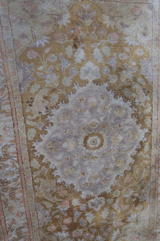 Vintage Hand Knotted Silk Kayseri Hereke Gold Medallion Turkish Rug 34" x 51" gallery