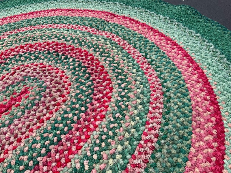 Vintage Braided Rug 7X8 ft, Large Oval Weave Rug, Multicolor Frieze Wool USA gallery