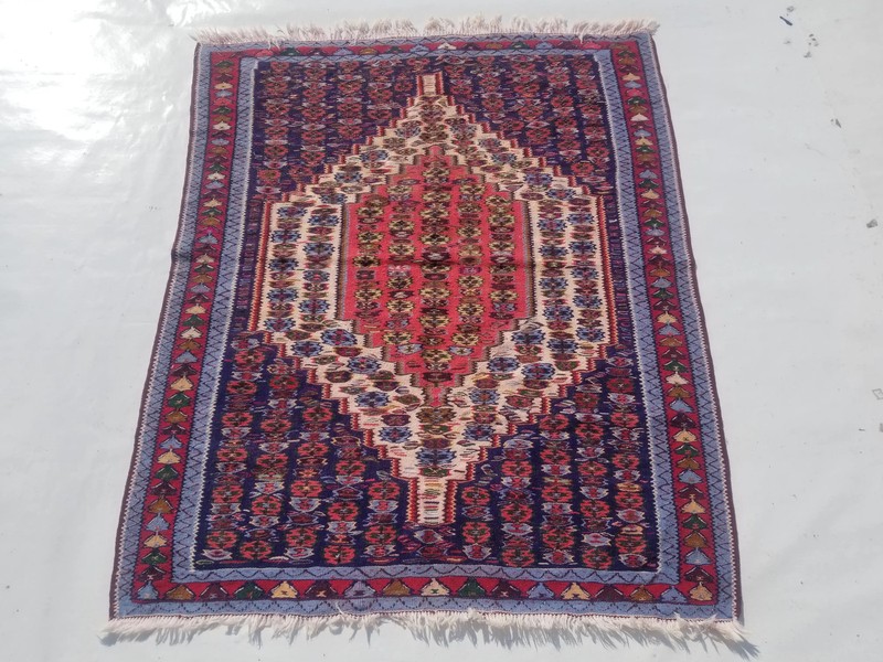 Vintage Traditional Handmade Afghan Soumak Wool Blue Kilim 4.7x3.7ft gallery