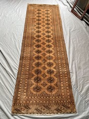 2’9×8’10 ft Vintage Turkmen Bokhara HandKnotted Wool Camel Gul Repeat Runner Rug