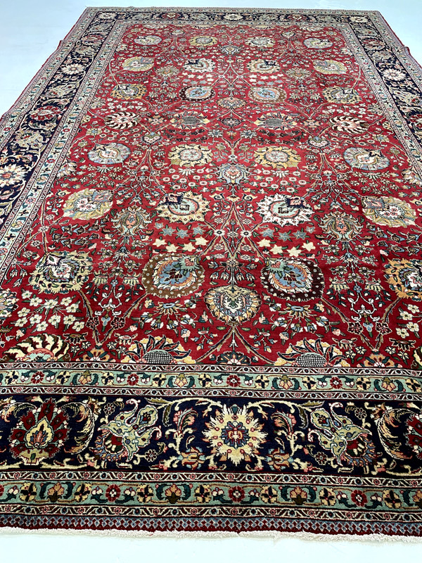 Antique Oriental Hand-Knotted Wool Area Rug Red/Navy Blue/Green 9'10" x 16' gallery